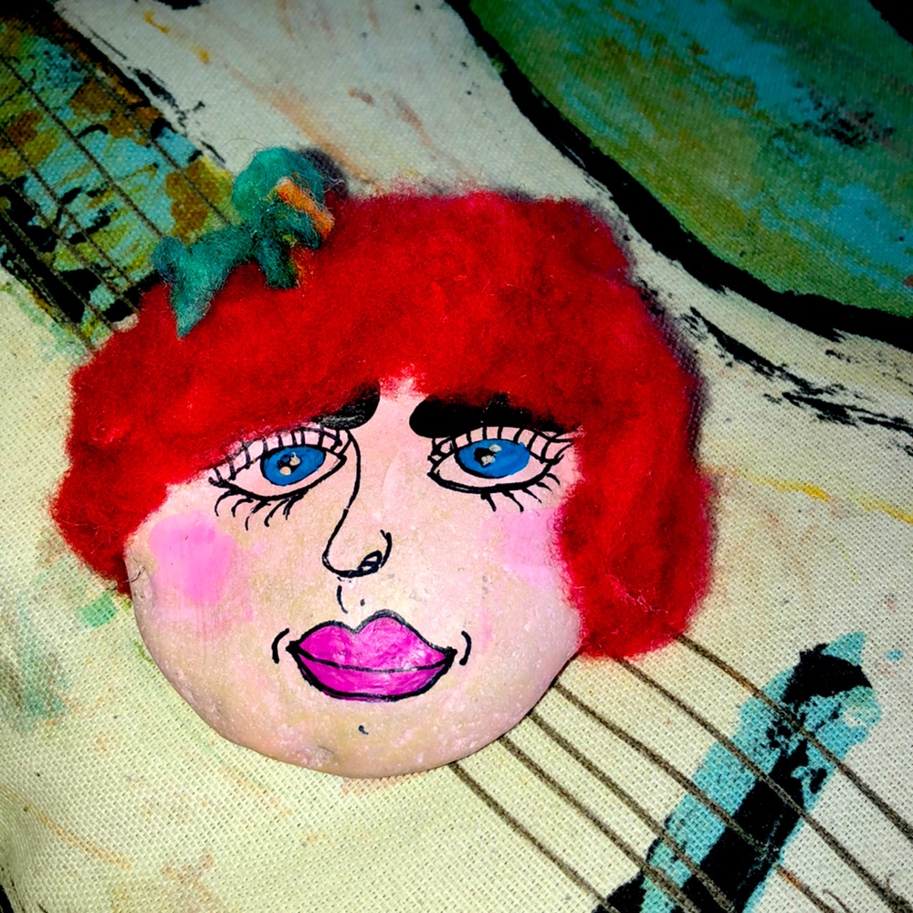 Rock faces painted w/ acrylic paint, big Lips!